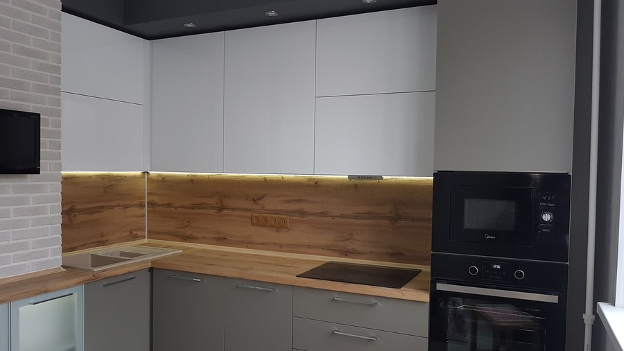 Белый кухонный гарнитур-Кухня из пластика «Модель 374»-фото2